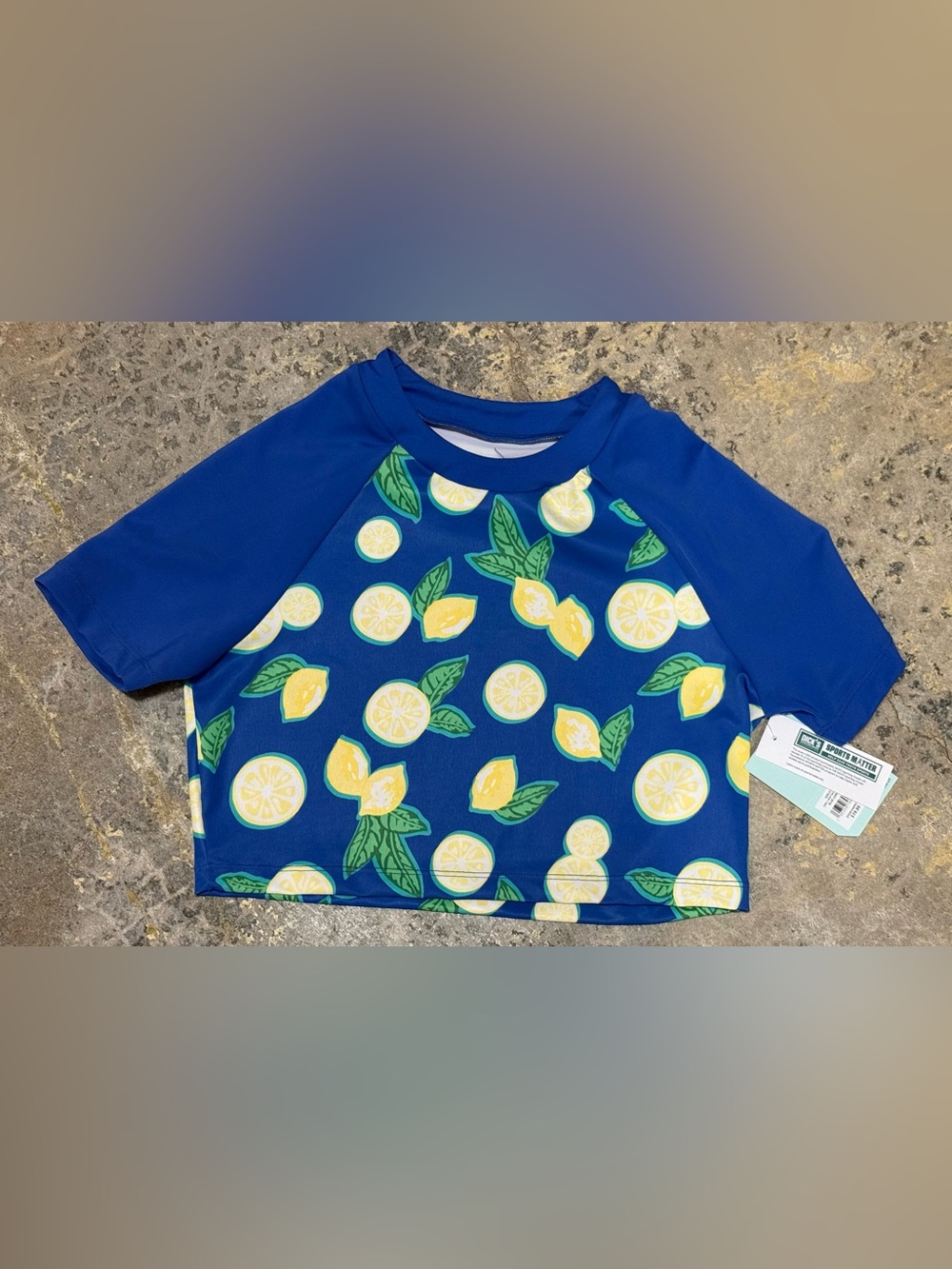 DSG GIRLS/XL GIRLS CROP RASH GUARD BLUE LEMONS